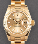 Ladies 26mm President in Yellow Gold with Fluted Bezel on President Bracelet with Champagne Luminous Stick Dial