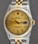 2-Tone Datejust 36mm with Yellow Gold Fluted Bezel on Jubilee Bracelet with Champagne Tapestry Stick Dial