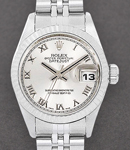 Lady's Datejust in Steel with White Gold Fluted Bezel on Steel Jubilee Bracelet with Silver Roman Dial