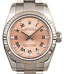 Oyster Perpetual No Date in Steel with Fluted Bezel on Oyster Bracelet with Pink Roman and Diamond Dial