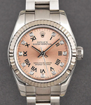 Oyster Perpetual No Date in Steel with Fluted Bezel on Oyster Bracelet with Pink Roman and Diamond Dial