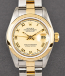 Datejust Ladies in Steel with Yellow Gold Smooth Bezel on Oyster Bracelet with Champagne Roman Dial