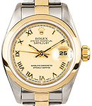 Datejust Ladies in Steel with Yellow Gold Smooth Bezel on Oyster Bracelet with Champagne Roman Dial
