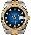 Datejust 36mm in Steel with Yellow Gold Fluted Bezel on Jubilee Bracelet with Blue Vignette Diamond Dial