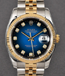 Datejust 36mm in Steel with Yellow Gold Fluted Bezel on Jubilee Bracelet with Blue Vignette Diamond Dial