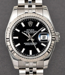 Datejust 26mm in Steel with Fluted Bezel on Steel Jubilee Bracelet with Black Stick Dial