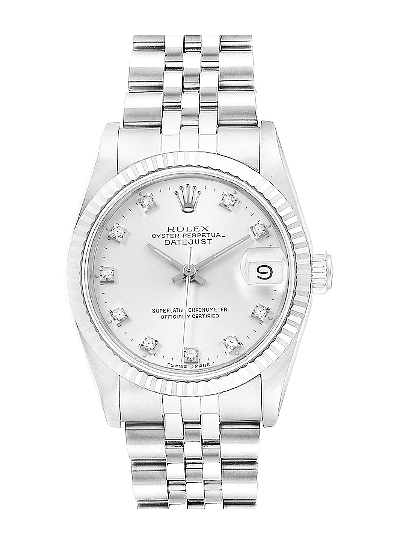 Pre-Owned Rolex Mid Size Datejust 31mm in Steel with White Gold Fluted Bezel