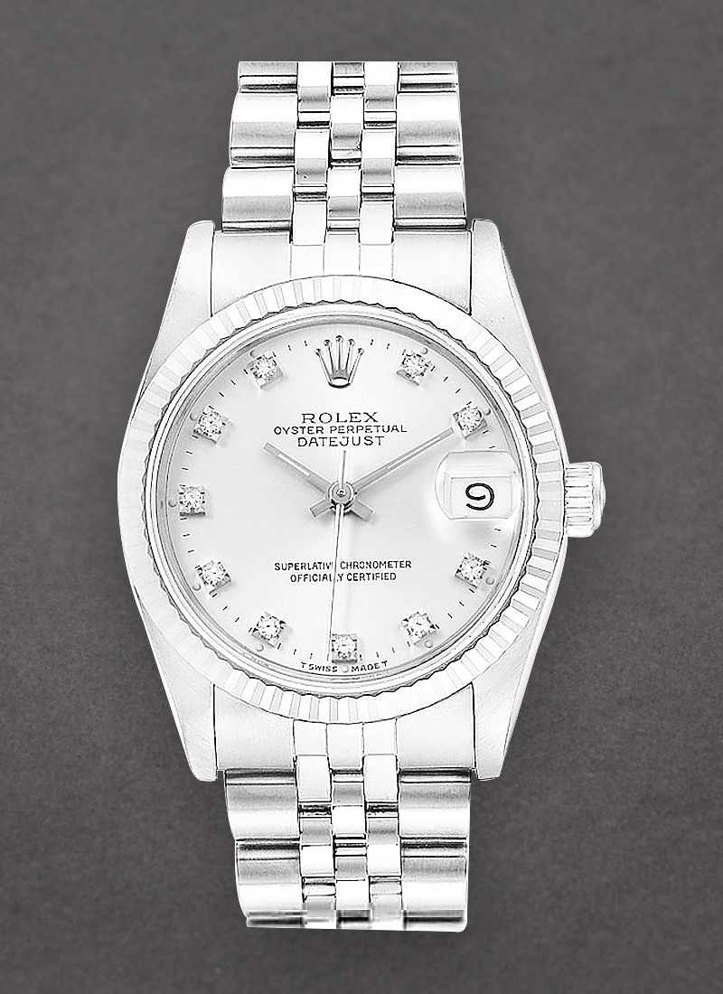 Pre-Owned Rolex Mid Size Datejust 31mm in Steel with White Gold Fluted Bezel