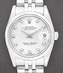 Mid Size Datejust 31mm in Steel with White Gold Fluted Bezel on Jubilee Bracelet with Silver Diamond Dial