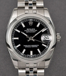 Mid Size 31mm DateJust in Steel with Smooth Bezel on Jubilee Bracelet with Black Stick Dial