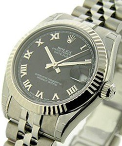 Mid Size 31mm Datejust in Steel with White Gold Fluted Bezel on Jubilee Bracelet with Black Roman Dial