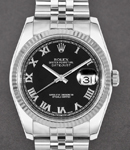 Mid Size 31mm Datejust in Steel with White Gold Fluted Bezel on Jubilee Bracelet with Black Roman Dial