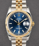 Datejust 36mm in Steel with Yellow Gold Fluted Bezel on Jubilee Bracelet with Blue Stick Dial