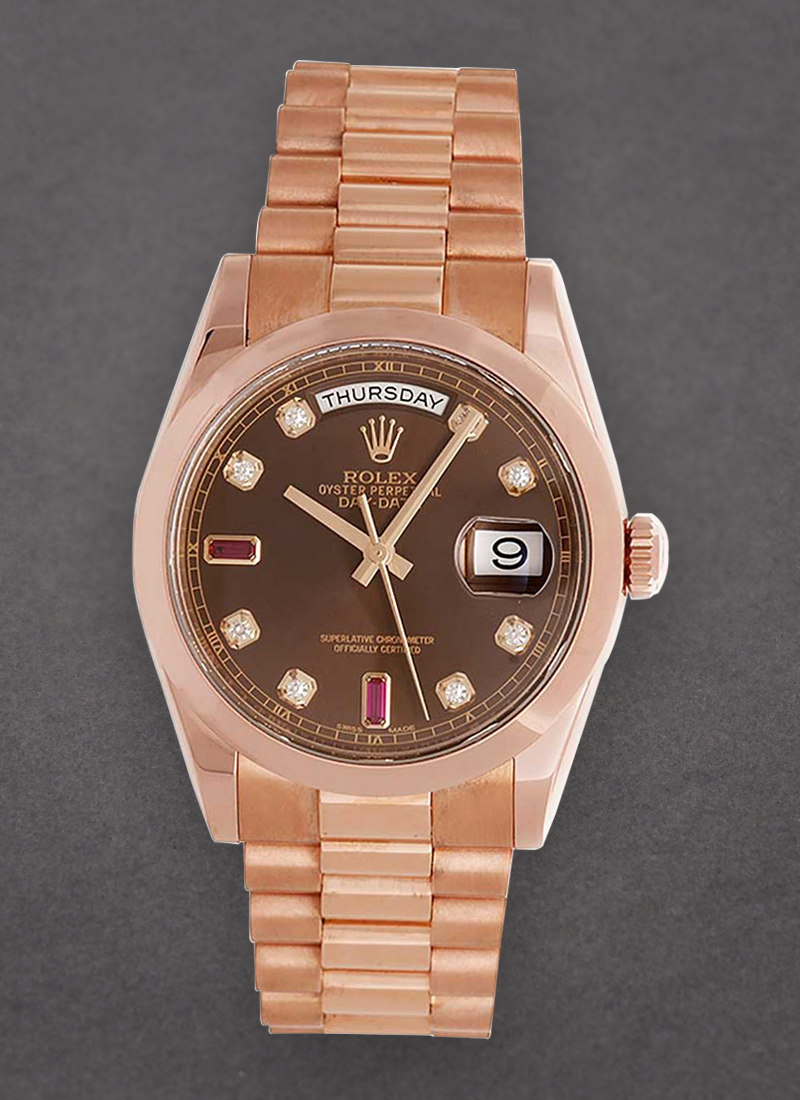 Pre-Owned Rolex Day Date President 36mm in Rose Gold with Smooth Bezel