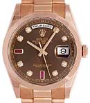 Day Date President 36mm in Rose Gold with Smooth Bezel on President Bracelet with Chocolate Diamond Dial