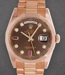 Day Date President 36mm in Rose Gold with Smooth Bezel on President Bracelet with Chocolate Diamond Dial