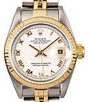 Datejust 26mm Ladies in Steel with Yellow Gold Fluted Bezel on Jubilee Bracelet with Ivory Pyramid Roman Dial