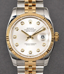 Datejust 36mm in Steel with Yellow Gold Fluted Bezel on Jubilee Bracelet with Silver Diamond Dial