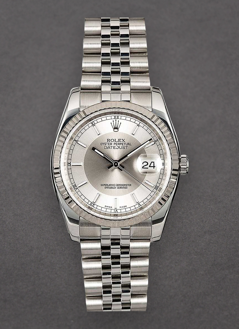 Pre-Owned Rolex Datejust 36mm in Steel with White Gold Fluted Bezel