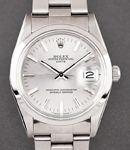 Date 34mm in Steel Smooth Bezel on Oyster Bracelet with Silver Stick Dial