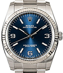 Oyster Perpetual 36mm in Steel with Fluted Bezel on Oyster Bracelet with Blue Arabic and Stick Dial