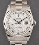 President 36mm in White Gold with Fluted Bezel on President Bracelet with Meteorite Trapezoid Diamonds at 6 & 9 Dial