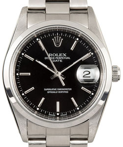 Date 34mm in Steel with Domed Bezel on Oyster Bracelet with Black Index Dial
