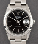 Date 34mm in Steel with Domed Bezel on Oyster Bracelet with Black Index Dial