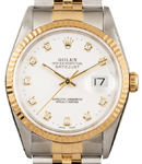 Datejust 36mm in Steel with Yellow Gold Fluted Bezel on Jubilee Bracelet with White Diamond Dial