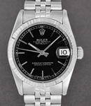 Mid Size Datejust 31mm in Steel with White Gold Fluted Bezel on Jubilee Bracelet with Black Stick Dial