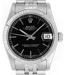 Mid Size Datejust 31mm in Steel with White Gold Fluted Bezel on Jubilee Bracelet with Black Stick Dial