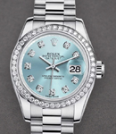 President 26mm in Platinum with Diamond Bezel on Platinum President Bracelet with Glacier Blue Diamond Dial