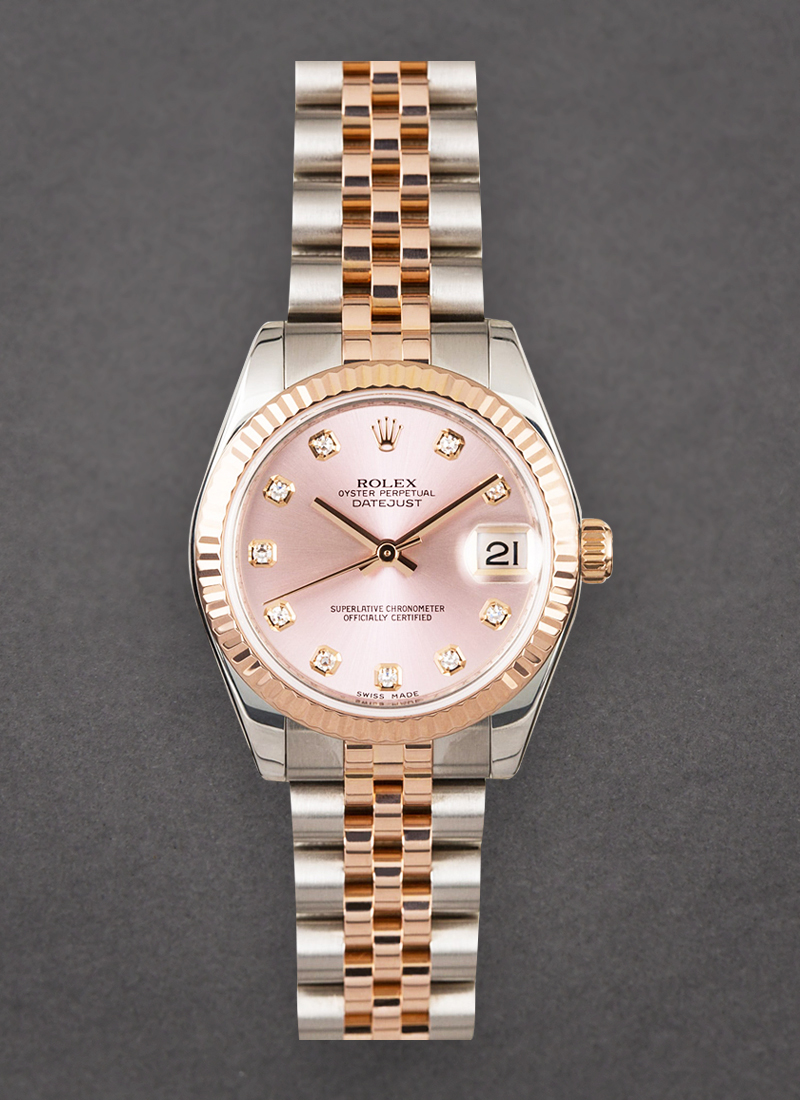 Pre-Owned Rolex Mid Size Datejust - Steel with Rose Gold Fluted Bezel