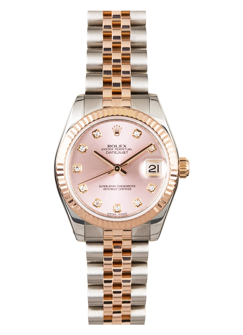Pre-Owned Rolex Mid Size Datejust - Steel with Rose Gold Fluted Bezel