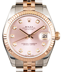 Mid Size Datejust - Steel with Rose Gold Fluted Bezel on Jubilee Bracelet with Pink Diamond Dial