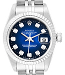 Datejust Ladies in Steel with White Gold Fluted Bezel on Steel Jubilee Bracelet with Blue Vignette Diamond Dial