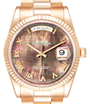 President Day Date in Rose Gold with Fluted Bezel on President Bracelet with Black MOP Roman Dial
