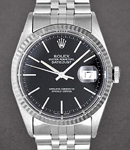 Datejust 36mm in Steel with White Gold Fluted Bezel on Jubilee Bracelet with Black Stick Dial