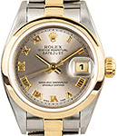 Ladies Datejust in Steel with Yellow Gold Domed Bezel on Oyster Bracelet with Slate Roman Dial