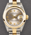 Ladies Datejust in Steel with Yellow Gold Domed Bezel on Oyster Bracelet with Slate Roman Dial