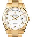 President Day Date 36mm in Yellow Gold with Fluted Bezel on Oyster Bracelet with White Roman Dial