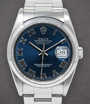 Datejust 36mm in Steel with Smooth Bezel on Oyster Bracelet with Blue Roman Dial