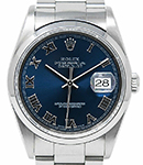 Datejust 36mm in Steel with Smooth Bezel on Oyster Bracelet with Blue Roman Dial