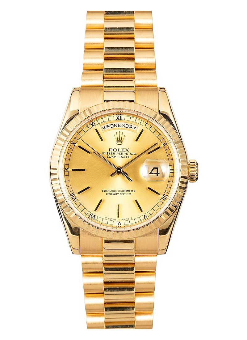 Pre-Owned Rolex Presidential Day Date in Yellow Gold with Fluted Bezel