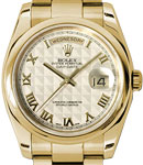 Day Date President 36mm in Yellow Gold with Smooth Bezel on Oyster Bracelet with Ivory Pyramid Roman Dial