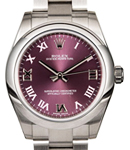 Oyster Perpetual 31mm in Steel with Smooth Bezel on Oyster Bracelet with Red Grape Roman Dial