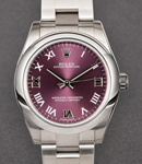 Oyster Perpetual 31mm in Steel with Smooth Bezel on Oyster Bracelet with Red Grape Roman Dial