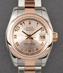 Lady Datejust in Steel with Rose Gold Smooth Bezel on Oyster Bracelet with Pink Concentric Arabic Dial