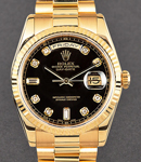 Day-Date President 36mm in Yellow gold with Fluted Bezel on President Bracelet with Black Diamond Dial