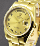 Day Date 36mm President in Yellow Gold with Smooth Bezel on Oyster Bracelet with Champagne Roman Dial